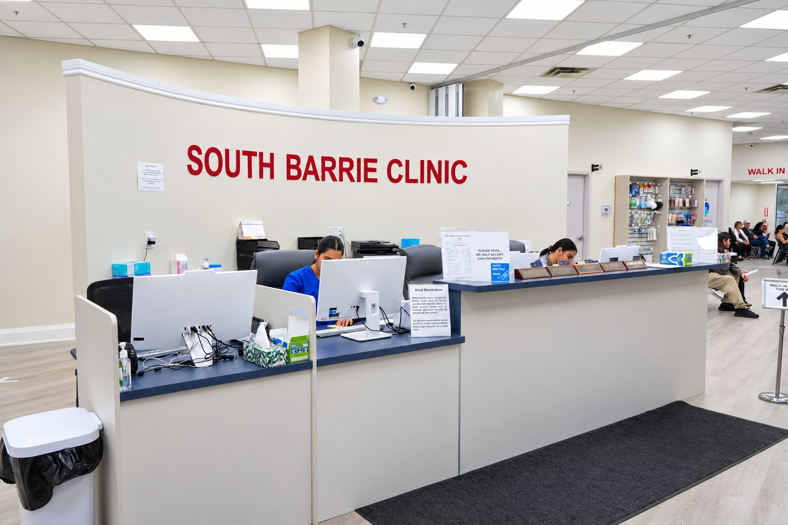Close view of the South Barrie Clinic front desk