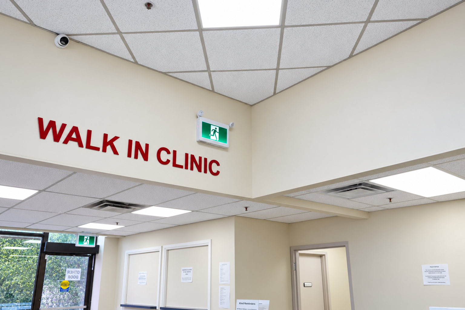 Walk In Clinic sign above the entrance at 320 Yonge St.